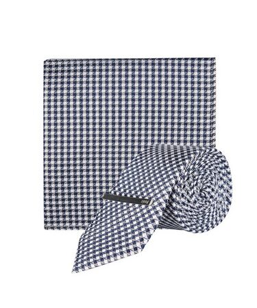 Mens 1904 Navy Mini Geometric Print Tie and Clip Set*, Blue