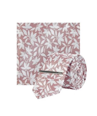 Mens 1904 Pink Floral Tie And Clip Set*, PINK