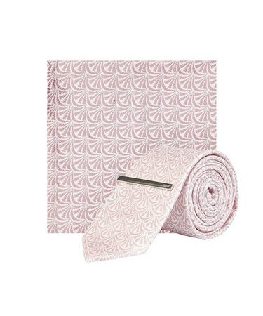 Mens 1904 Pink Geometric Tie And Clip Set*, PINK