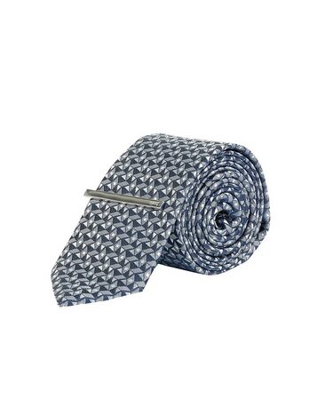 Mens 1904 Silver Geometric Design Tie And Clip Set*, Grey