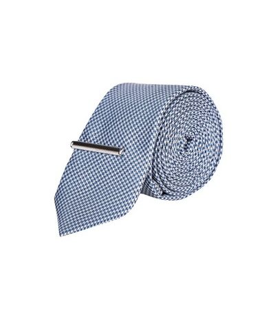 Mens Light Blue Dogtooth Tie With A Clip, LT BLUE
