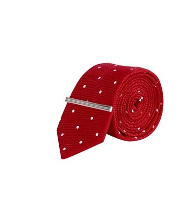 Mens Red Spot Tie With A Clip, RED