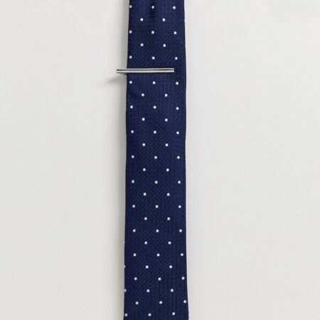 Burton Menswear Spotty Tie With Clip In Navy