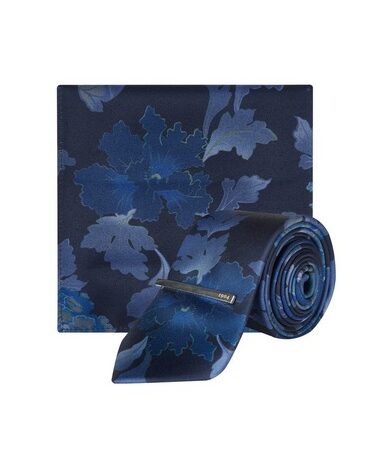 Mens 1904 Navy Floral Print Tie, Pocket Square And Clip Set*, Blue