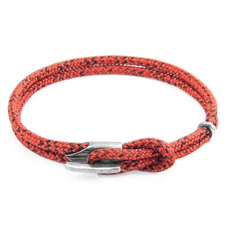 ANCHOR & CREW Red Noir Padstow Silver And Rope Bracelet