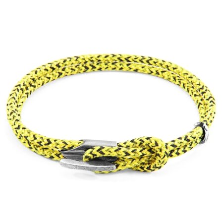 ANCHOR & CREW Yellow Noir Padstow Silver And Rope Bracelet