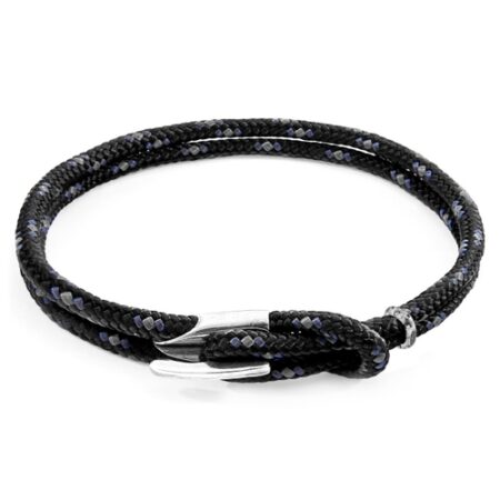 ANCHOR & CREW Black Padstow Silver And Rope Bracelet