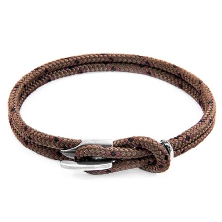 ANCHOR & CREW Brown Padstow Silver And Rope Bracelet