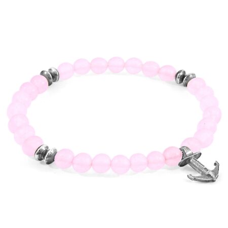 ANCHOR & CREW Pink Rose Quartz Starboard Silver And Stone Bracelet