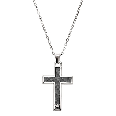 Emporio Armani Men's Cross Necklace, Black/Silver