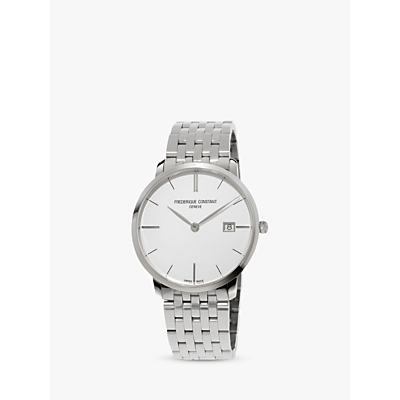Frederique Constant FC-220S5S6B Men's Slimline Date Bracelet Strap Watch, Silver/White