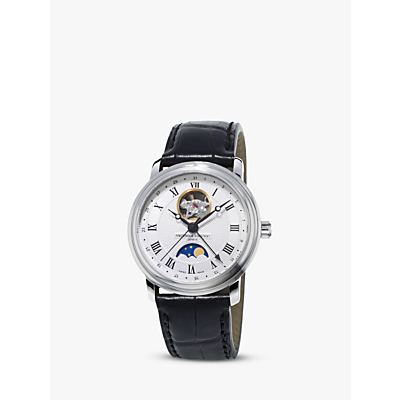 Frederique Constant FC-335MC4P6 Men's Moonphase Leather Strap Watch, Black/White