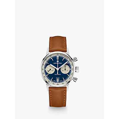 Hamilton H38416541 Men's Intramatic Automatic Chronograph Date Leather Strap Watch, Tan/Blue