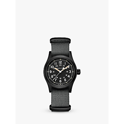 Hamilton H69409930 Men's Khaki Field Automatic Nato Fabric Strap Watch, Black