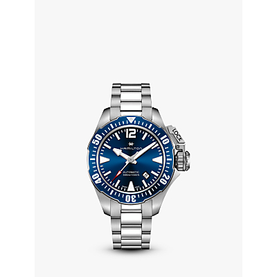 Hamilton H77705145 Men's Khaki Navy Frogman Date Bracelet Strap Watch, Silver/Blue
