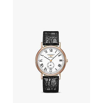 Longines L48051112 Men's Presence Date Leather Strap Watch, Black/White