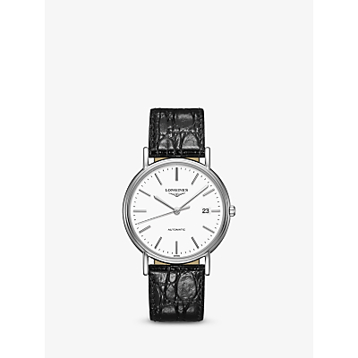 Longines L49214122 Men's Presence Date Leather Strap Watch, Black/White
