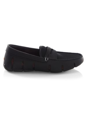 Mesh-Trimmed Penny Loafers