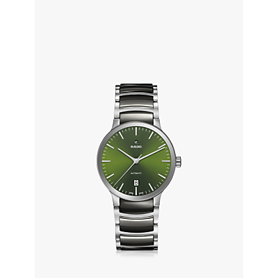 Rado R30010312 Men's Centrix Automatic Date Ceramic Bracelet Strap Watch, Silver/Green