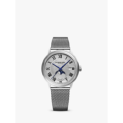 Raymond Weil 2239M-ST-00659 Men's Maestro Automatic Moonphase Date Mesh Bracelet Strap Watch, Silver