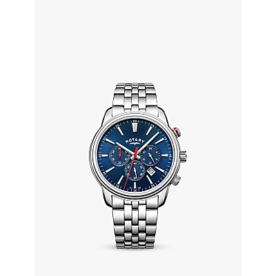Rotary GB05083/05 Men's Monaco Chronograph Date Bracelet Strap Watch, Silver/Blue