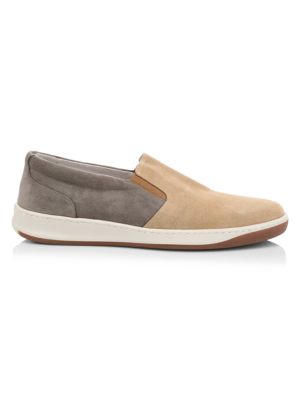 Two-Toned Suede & Canvas Slip-On Sneakers