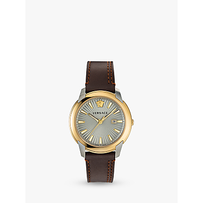 Versace VELQ00219 Men's Urban Leather Strap Watch, Grey/Brown
