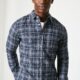 Mens Long Sleeve Blue Tone Check Shirt